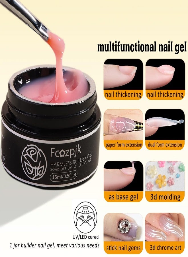 Fcozpjk Builder Gel for Nails, 4 Colors Thickening Builder Nail Gel Clear Milky White Nude Pink Nail Strengthener Gels Kit with Brush Pen Soak Off UV Polish Nail Extension Manicure Supplies - Image 3